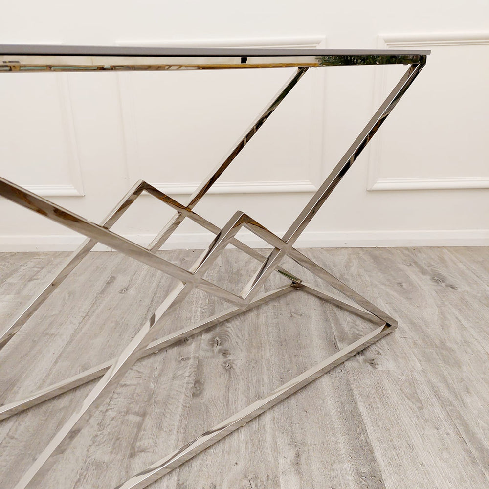 VESTA CHROME CONSOLE TABLE WITH STOMACH ASH GREY SINTERED TOP