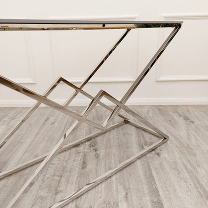 VESTA CHROME CONSOLE TABLE WITH STOMACH ASH GREY SINTERED TOP