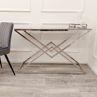 VESTA CHROME CONSOLE TABLE WITH STOMACH ASH GREY SINTERED TOP