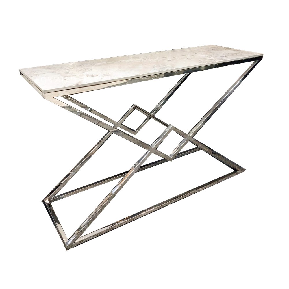 VESTA CHROME CONSOLE TABLE WITH STOMACH ASH GREY SINTERED TOP