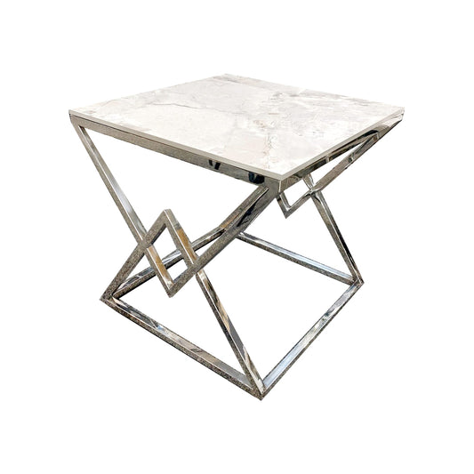 VESTA CHROME LAMP TABLE WITH STOMACH ASH GREY SINTERED TOP