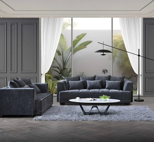 ALUXO GRAMERCY SOFA RANGE IN STEEL VELVET