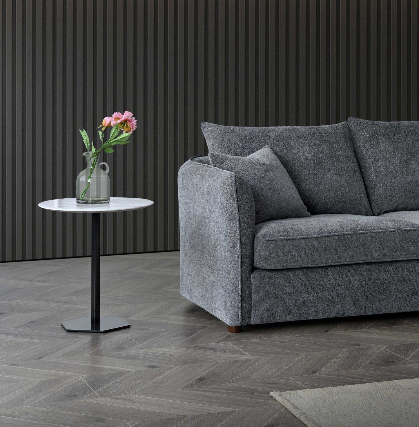 ALUXO RUBIN CORNER SOFA IN CHARCOAL BOCULE