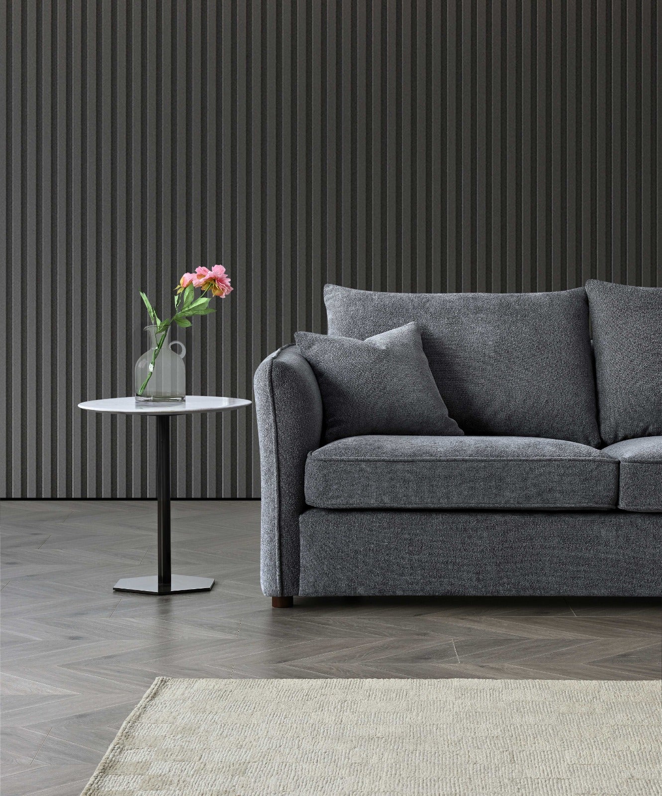 ALUXO RUBIN CORNER SOFA IN CHARCOAL BOCULE