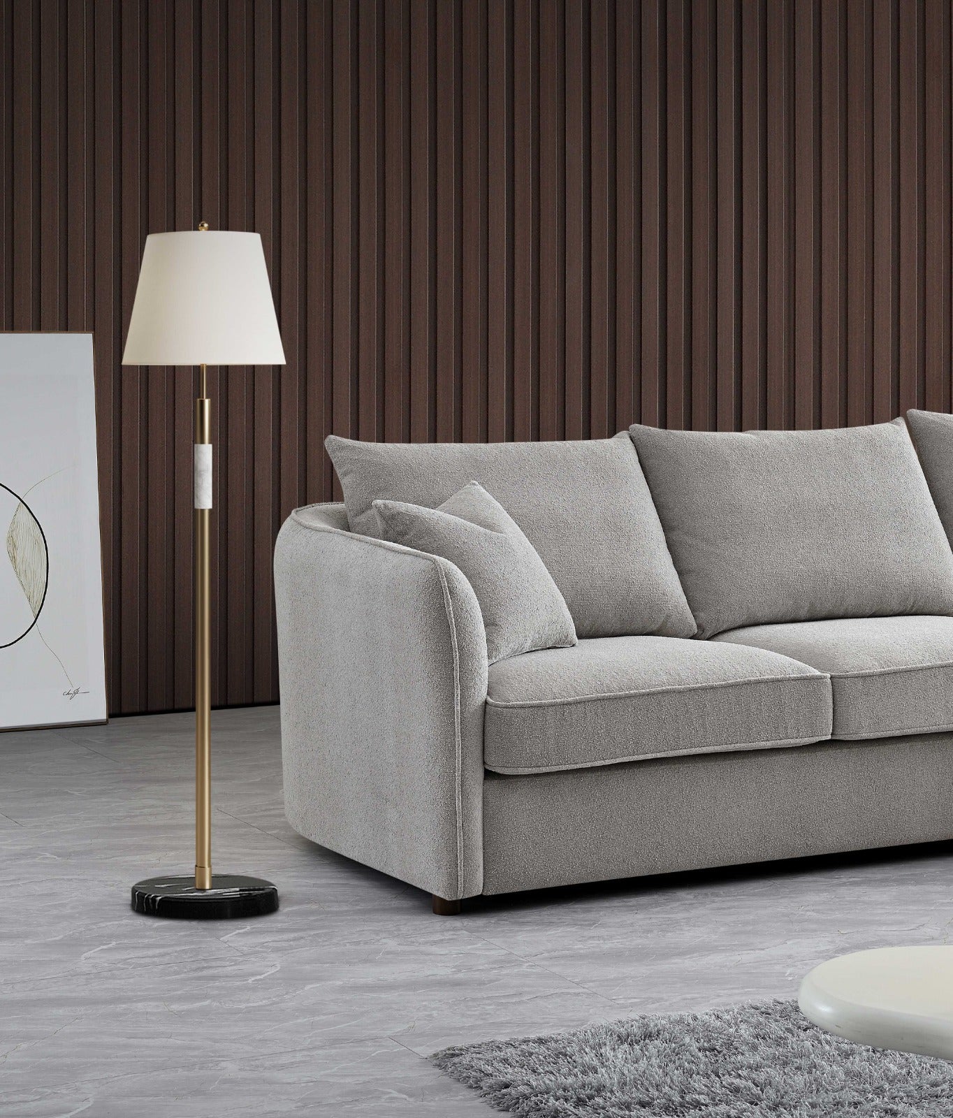 ALUXO RUBIN CORNER SOFA IN PEBBLE BOCULE