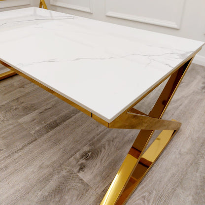 ZION GOLD COFFEE TABLE WITH POLAR WHITE SINTERED TOP