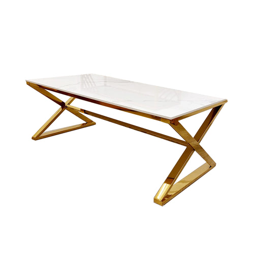 ZION GOLD COFFEE TABLE WITH POLAR WHITE SINTERED TOP