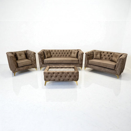 Istanbul Chesterfield Sofa in Marble Praline Velvet