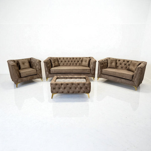Istanbul Chesterfield Sofa in Marble Praline Velvet