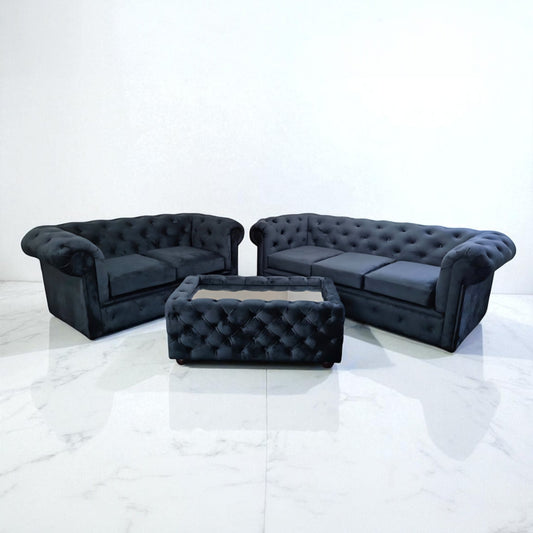 Chesterfield Sofa in Black Plush Velvet