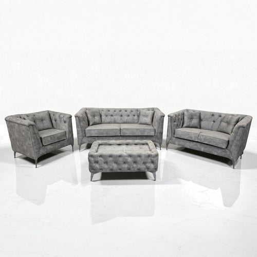 Istanbul Chesterfield Sofa in Marble Silver Velvet