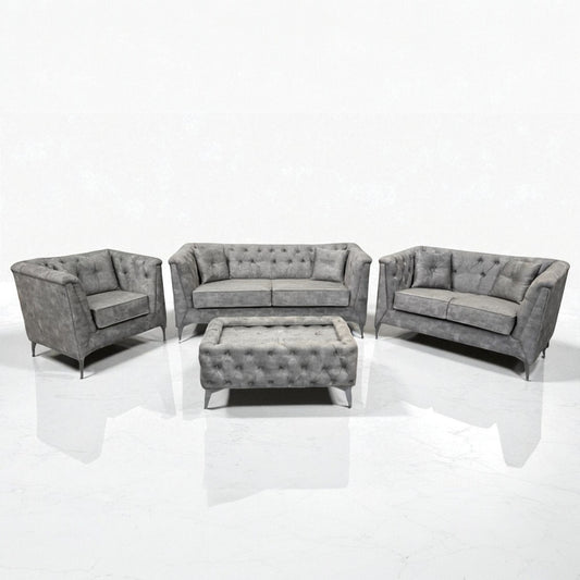 Istanbul Chesterfield Sofa in Marble Silver Velvet