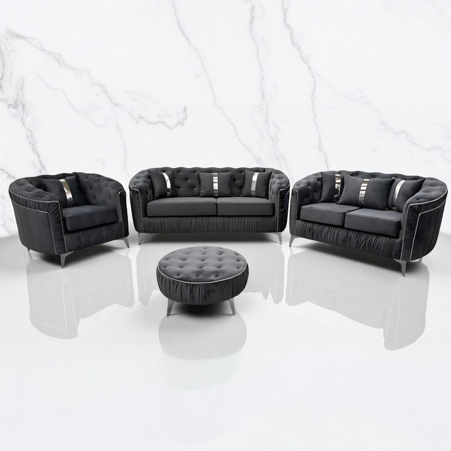 Ambassador Chesterfield Sofa in Steel Plush Velvet
