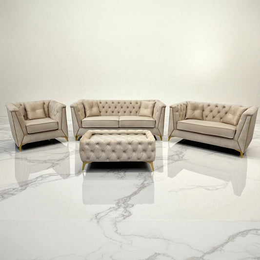 Istanbul Chesterfield Sofa in Marble Oatmeal Velvet
