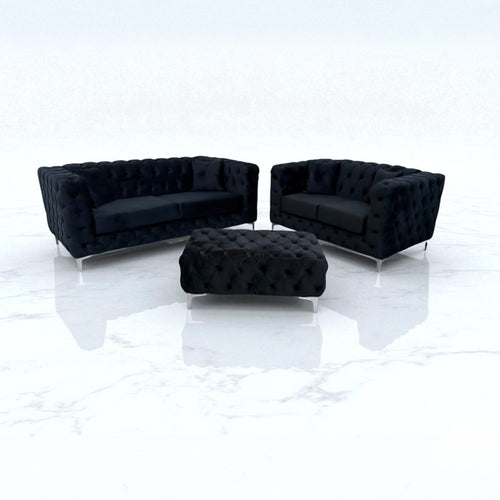 Rocky Chesterfield Sofa in Black Plush Velvet