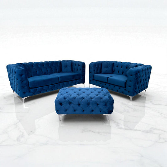Rocky Chesterfield Sofa in Blue Plush Velvet