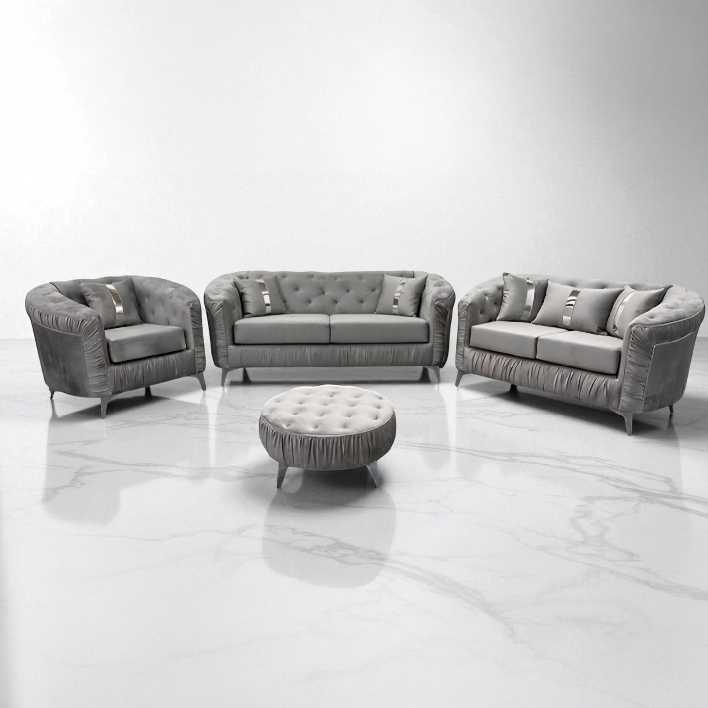 Ambassador Chesterfield Sofa in Silver Plush Velvet