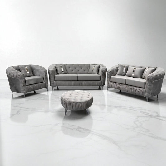 Ambassador Chesterfield Sofa in Silver Plush Velvet