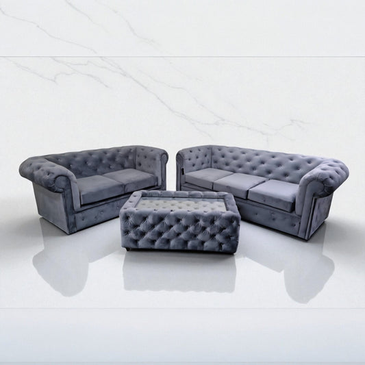Chesterfield Sofa in Steel Plush Velvet