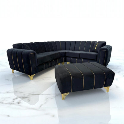 Keysri Corner Sofa in Black Plush Velvet