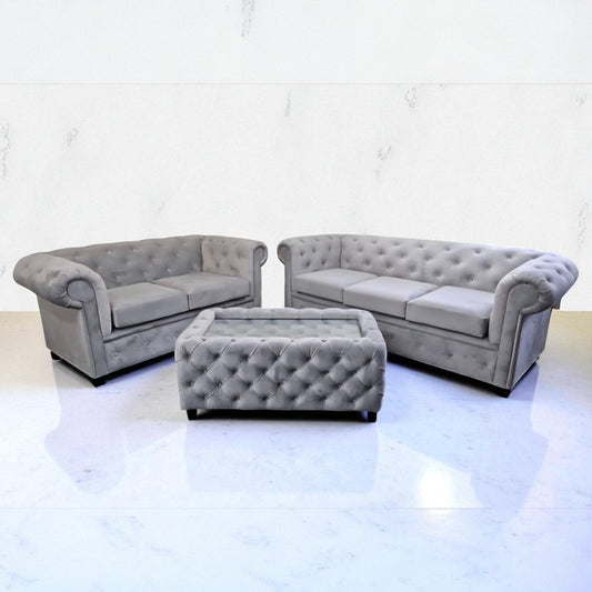 Chesterfield Sofa in Silver Plush Velvet