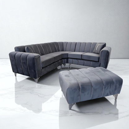 Keysri Corner Sofa in Steel Plush Velvet