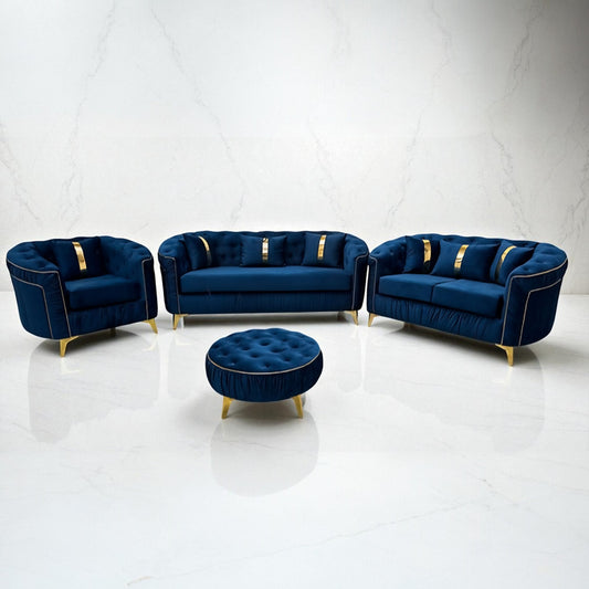 Ambassador Chesterfield Sofa in Blue Plush Velvet