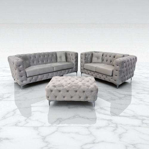 Rocky Chesterfield Sofa in Silver Plush Velvet