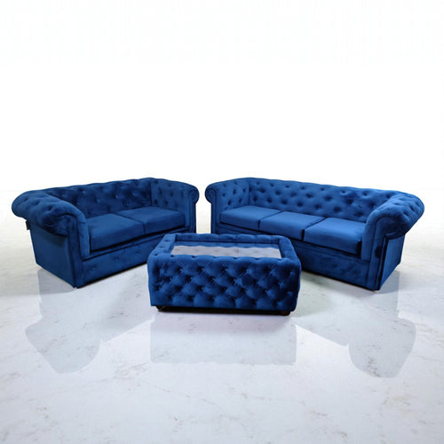 Chesterfield Sofa in Blue Plush Velvet