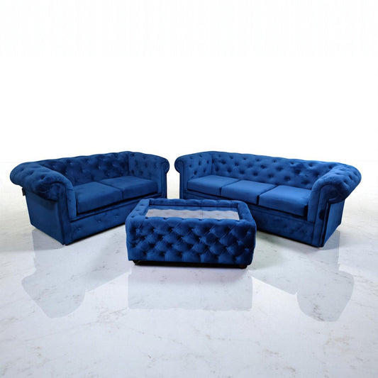Chesterfield Sofa in Blue Plush Velvet