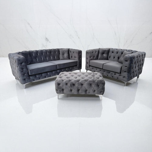 Rocky Chesterfield Sofa in Steel Plush Velvet