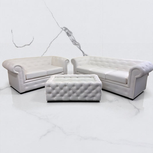 Chesterfield Sofa in White Bonded Leather