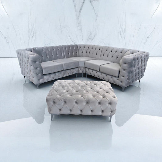 Rocky Corner Chesterfield Sofa in Silver Plush Velvet