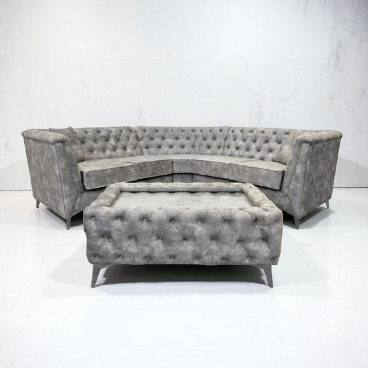 Istanbul Chesterfield Corner Sofa in Marble Silver Velvet