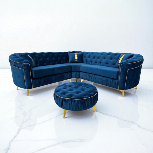 Ambassador Chesterfield Corner Sofa in Blue Plush Velvet