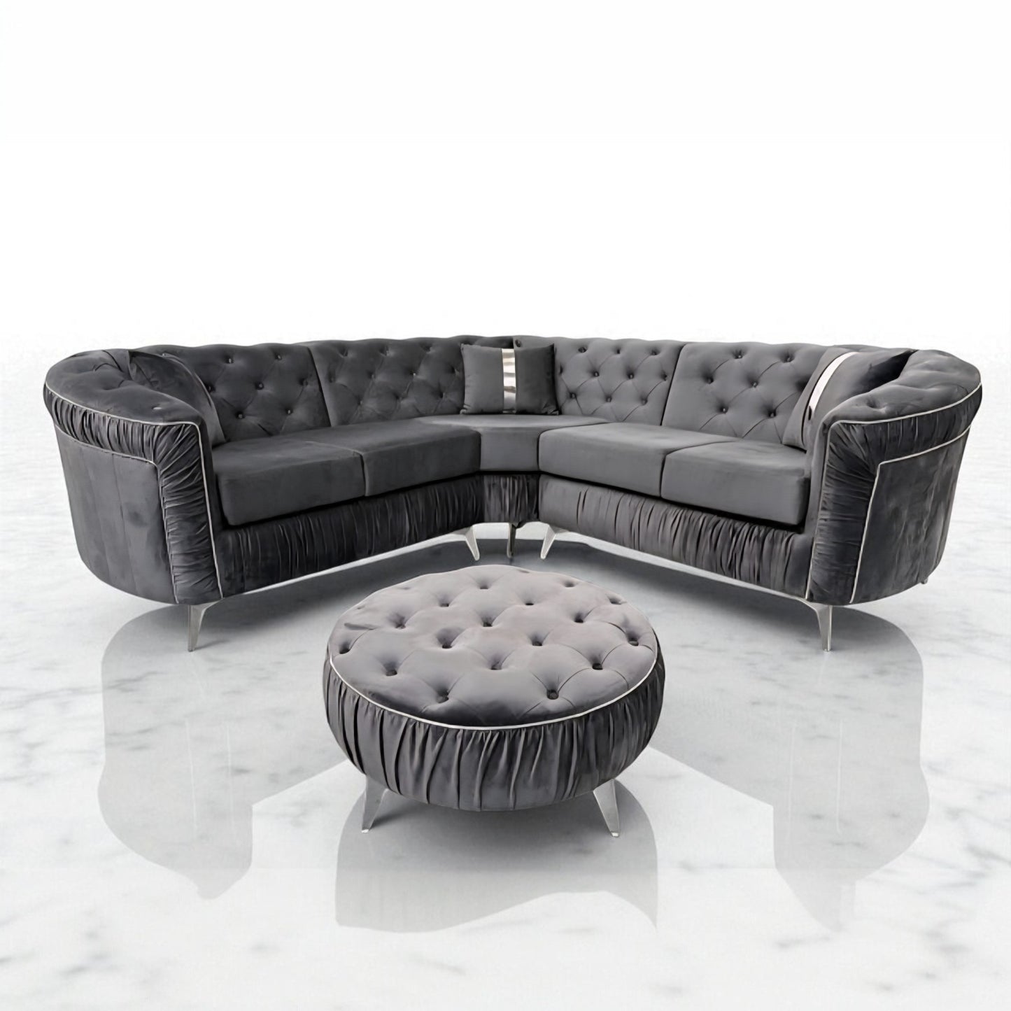 Ambassador Chesterfield Corner Sofa in Steel Plush Velvet