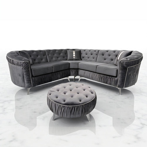Ambassador Chesterfield Corner Sofa in Steel Plush Velvet
