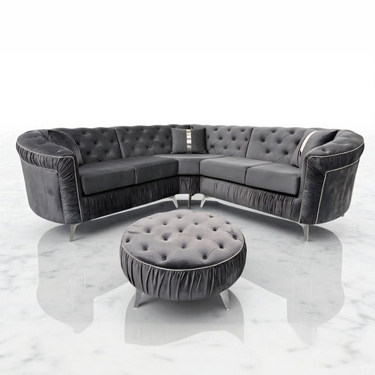 Ambassador Chesterfield Corner Sofa in Steel Plush Velvet