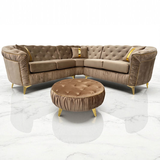 Ambassador Chesterfield Corner Sofa in Mink Plush Velvet