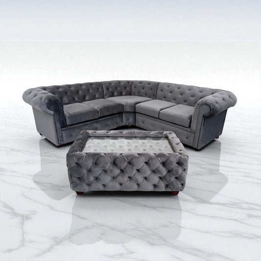 Chesterfield Corner Sofa in Steel Plush Velvet