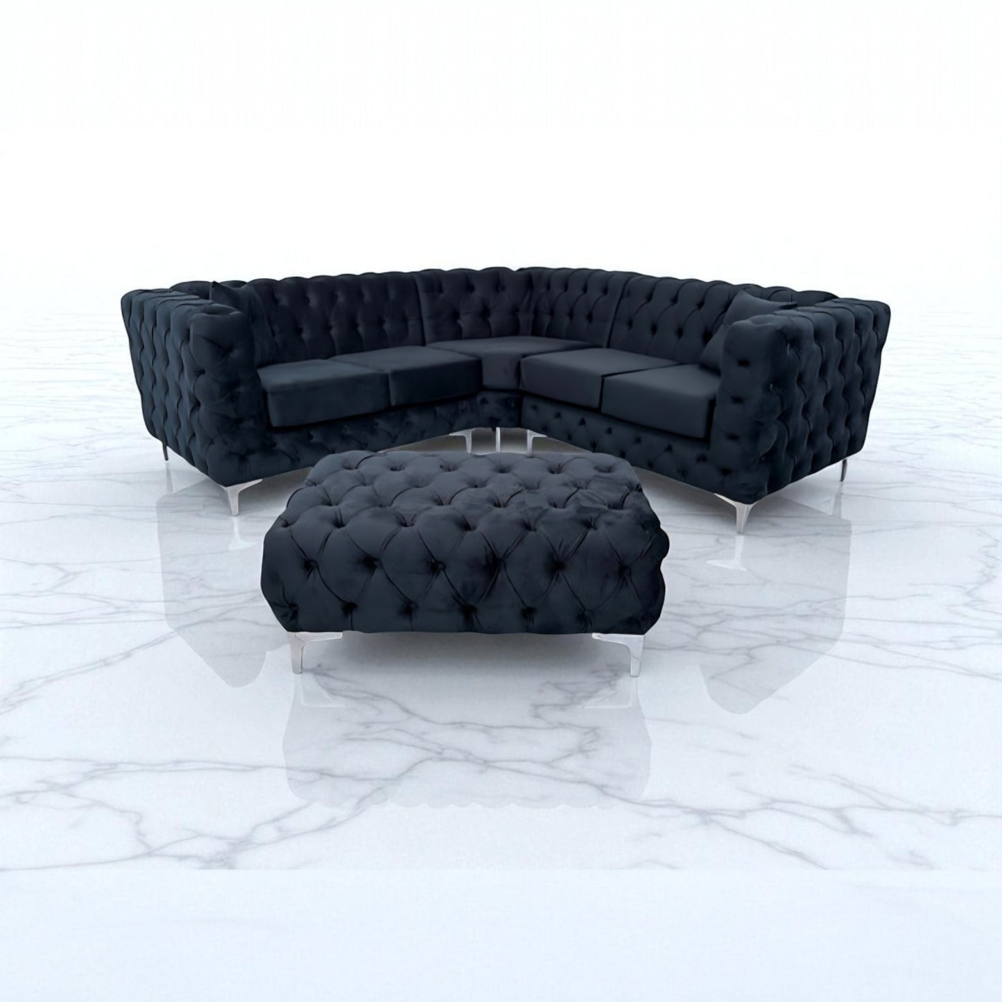 Rocky Corner Chesterfield Sofa in Black Plush Velvet