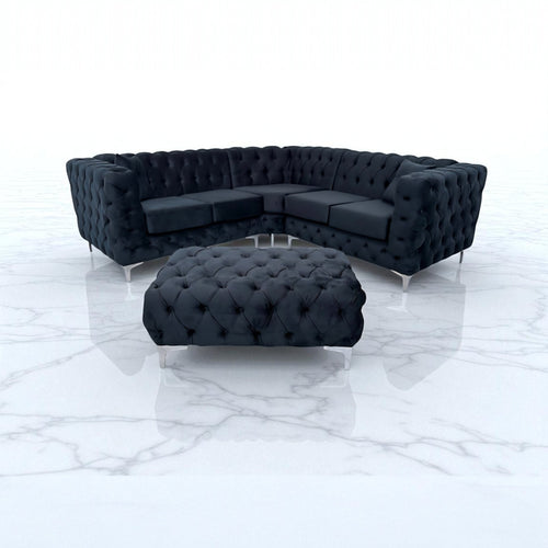 Rocky Corner Chesterfield Sofa in Black Plush Velvet