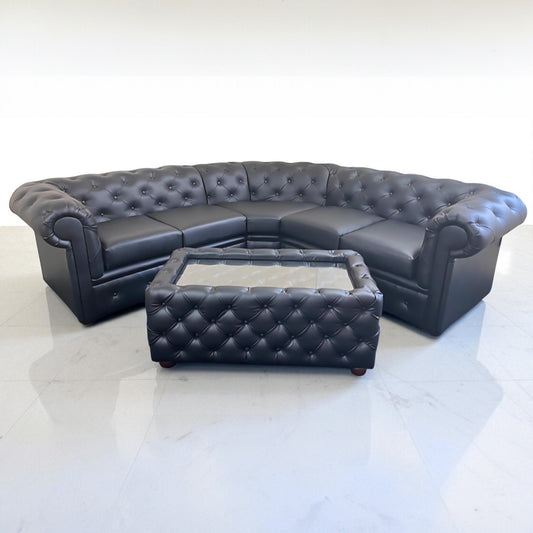 Chesterfield Corner Sofa in Black Bonded Leather