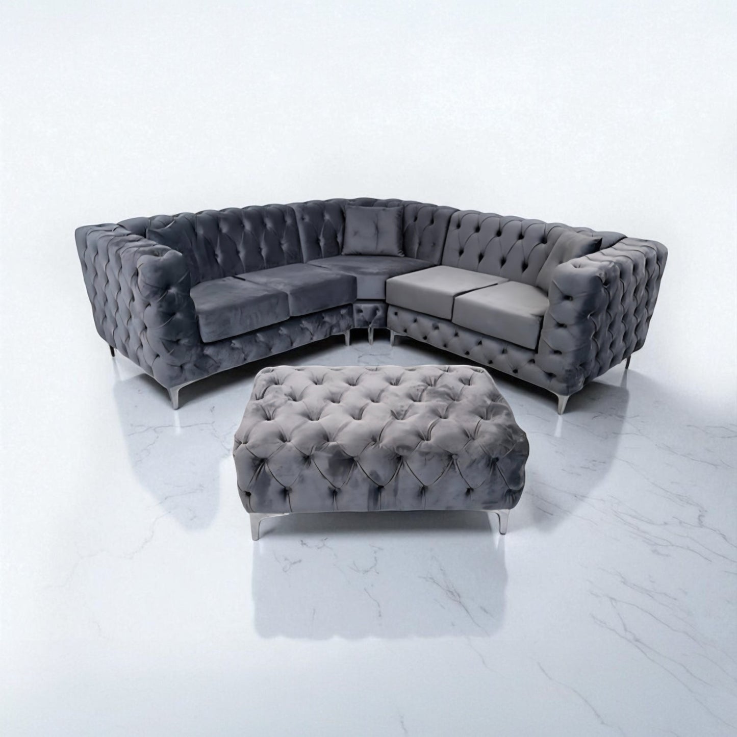 Rocky Corner Chesterfield Sofa in Steel Plush Velvet