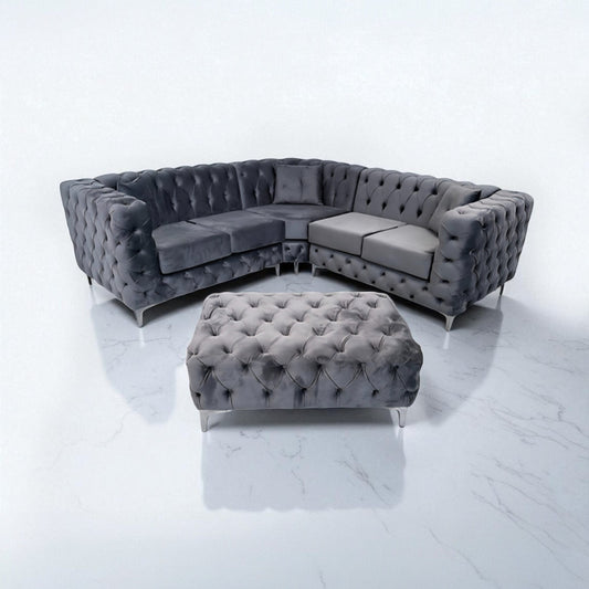 Rocky Corner Chesterfield Sofa in Steel Plush Velvet