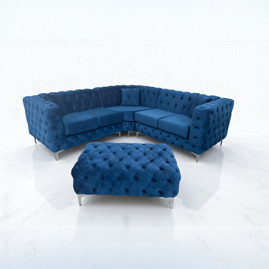 Rocky Corner Chesterfield Sofa in Blue Plush Velvet
