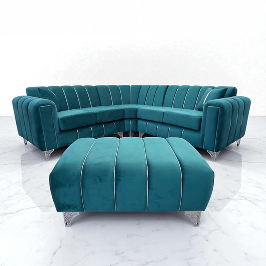 Keysri Corner Sofa in Teal Plush Velvet