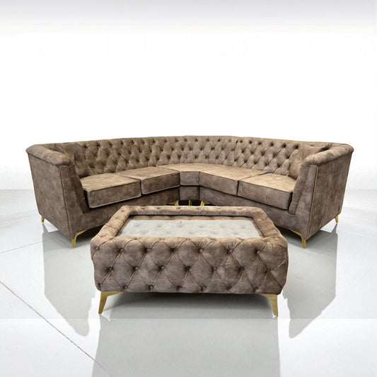 Istanbul Chesterfield Corner Sofa in Marble Praline Velvet
