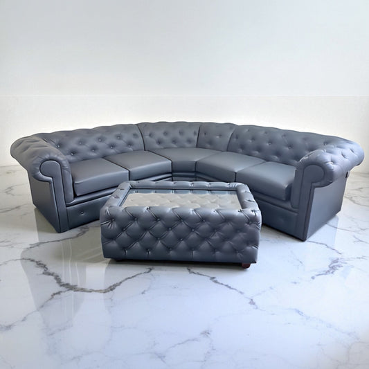 Chesterfield Corner Sofa in Slate Bonded Leather