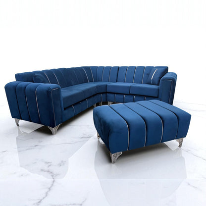 Keysri Corner Sofa in Blue Plush Velvet